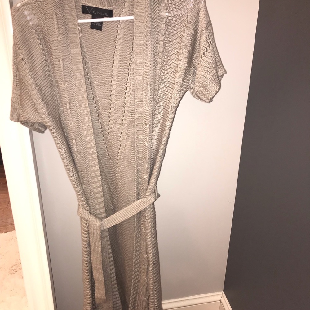 Long knit short sleeve cardigan